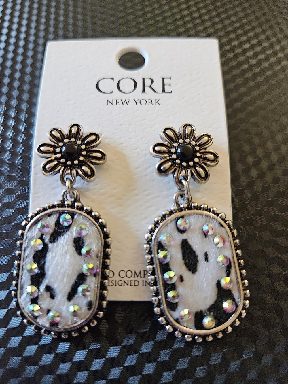 CORE New York Dalmatian Print Rhinestone Dangle Earrings
